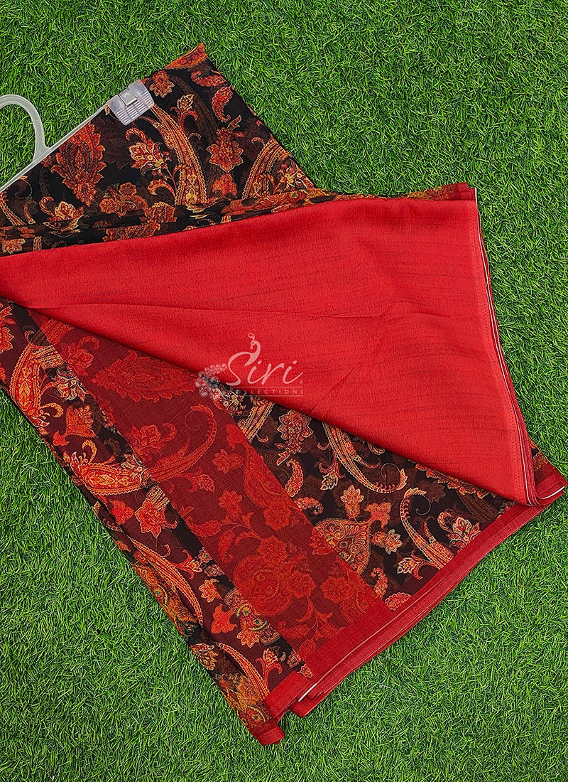 Premium Digital Print Chiffon Sarees with Blouse