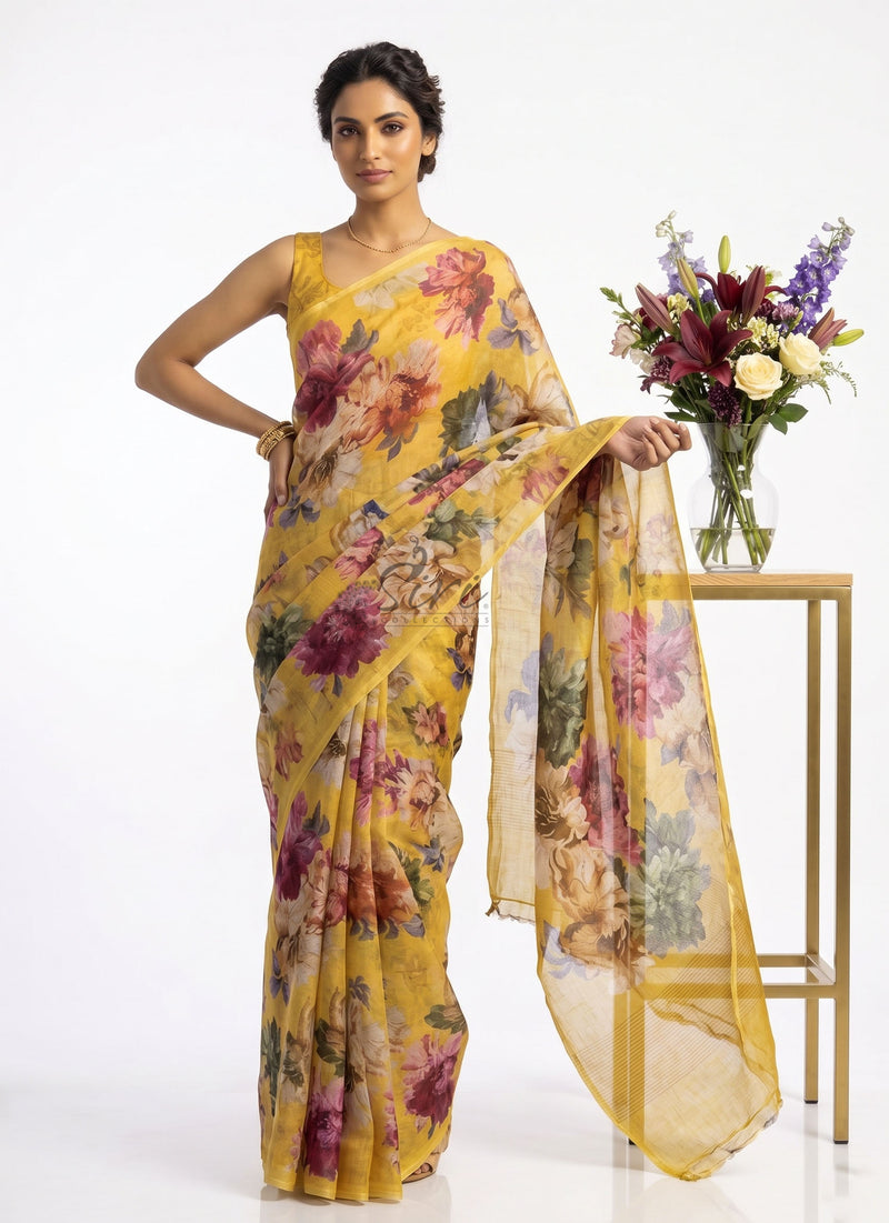Premium Digital Print Chiffon Sarees with Blouse