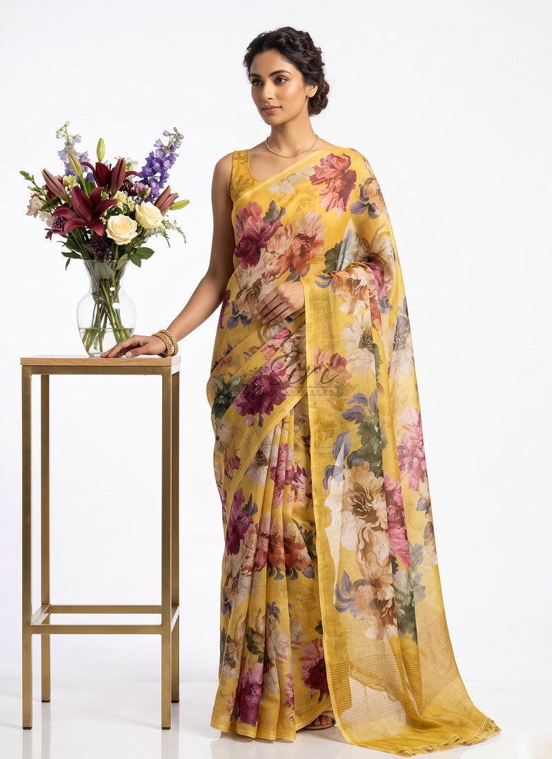 Premium Digital Print Chiffon Sarees with Blouse