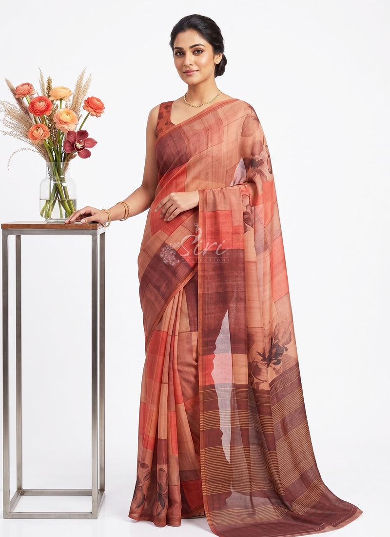 Premium Digital Print Chiffon Sarees with Blouse