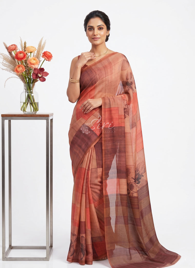 Premium Digital Print Chiffon Sarees with Blouse