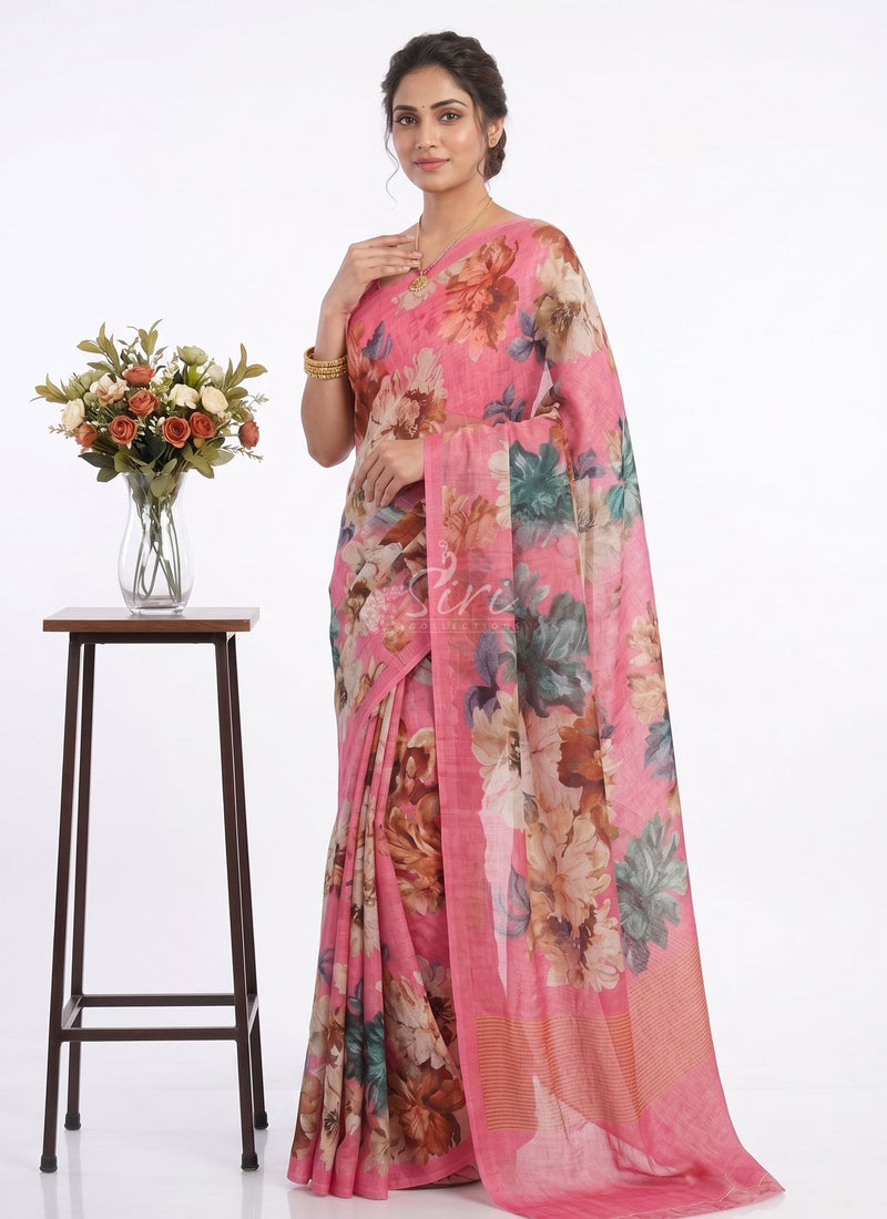 Premium Digital Print Chiffon Sarees with Blouse