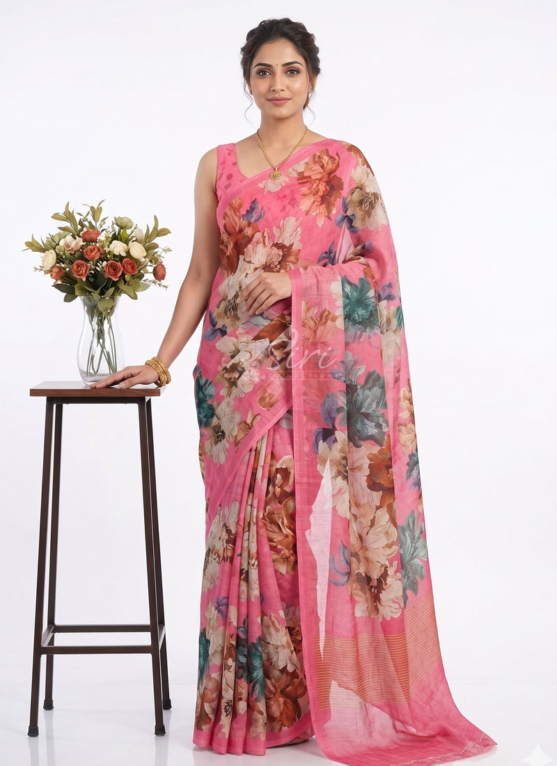 Premium Digital Print Chiffon Sarees with Blouse