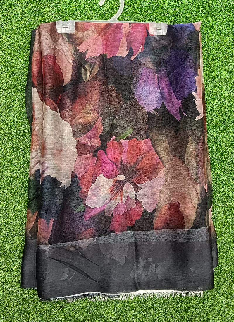 Lovely Digital Print Chiffon Saree in Satin Finish Border
