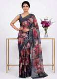 Lovely Digital Print Chiffon Saree in Satin Finish Border