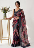 Lovely Digital Print Chiffon Saree in Satin Finish Border