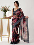 Lovely Digital Print Chiffon Saree in Satin Finish Border