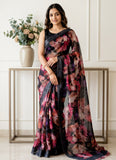 Lovely Digital Print Chiffon Saree in Satin Finish Border