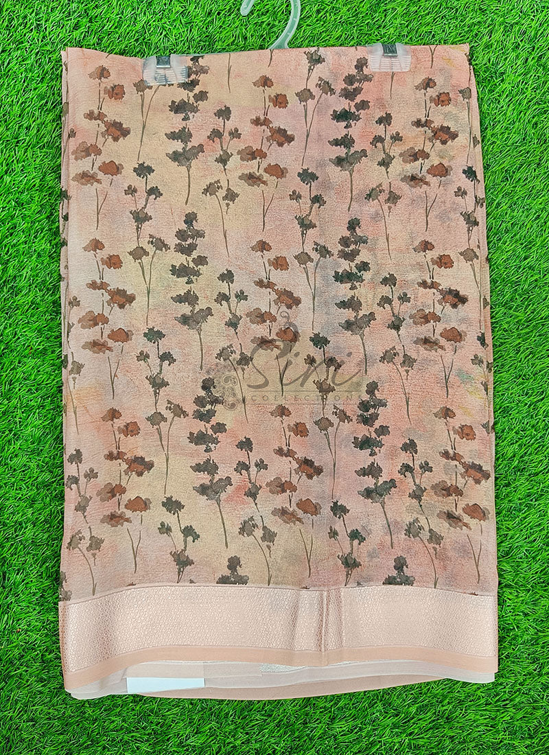 Lovely Digital Print Shimmer Chiffon Saree