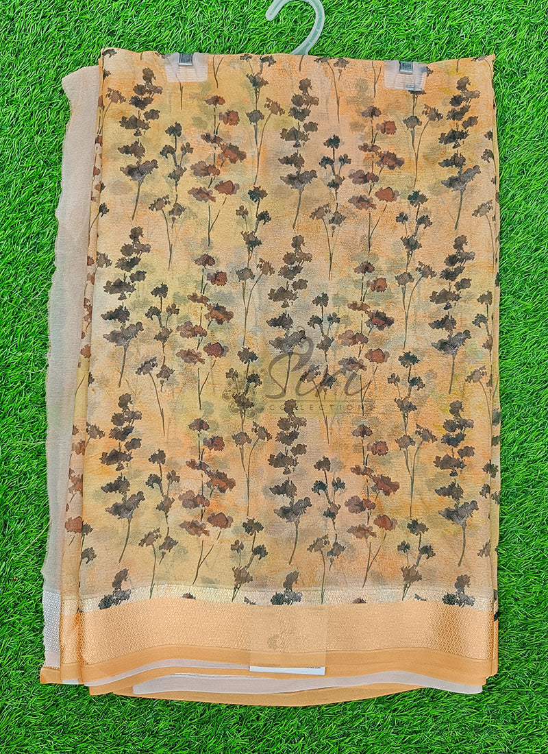 Lovely Digital Print Shimmer Chiffon Saree