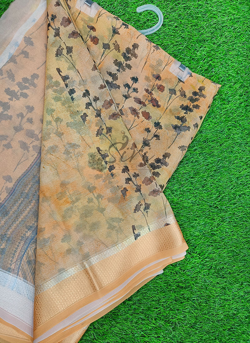 Lovely Digital Print Shimmer Chiffon Saree