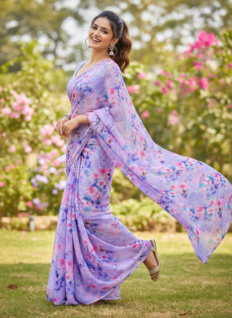 Latest Digital Print Nara Chiffon Saree with Blouse