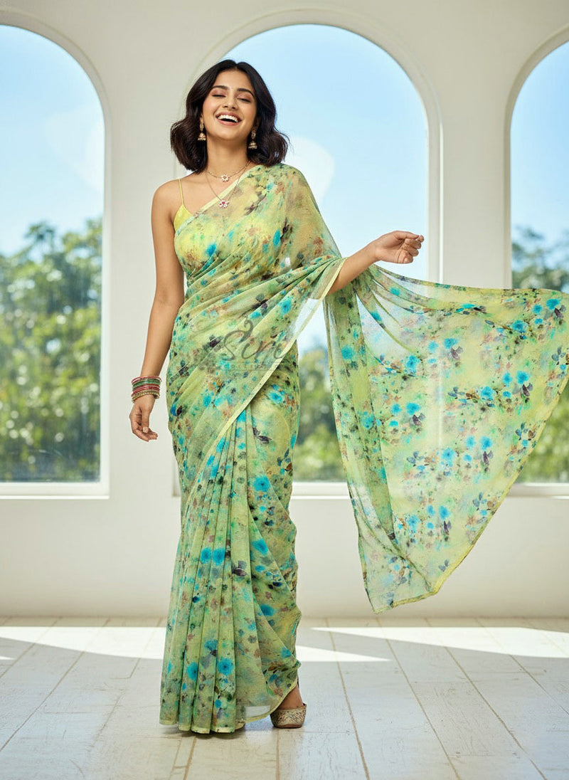 Latest Digital Print Nara Chiffon Saree with Blouse