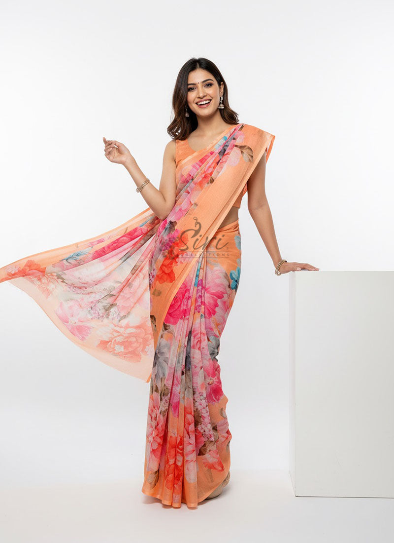 Latest Digital Print Nara Chiffon Saree with Blouse