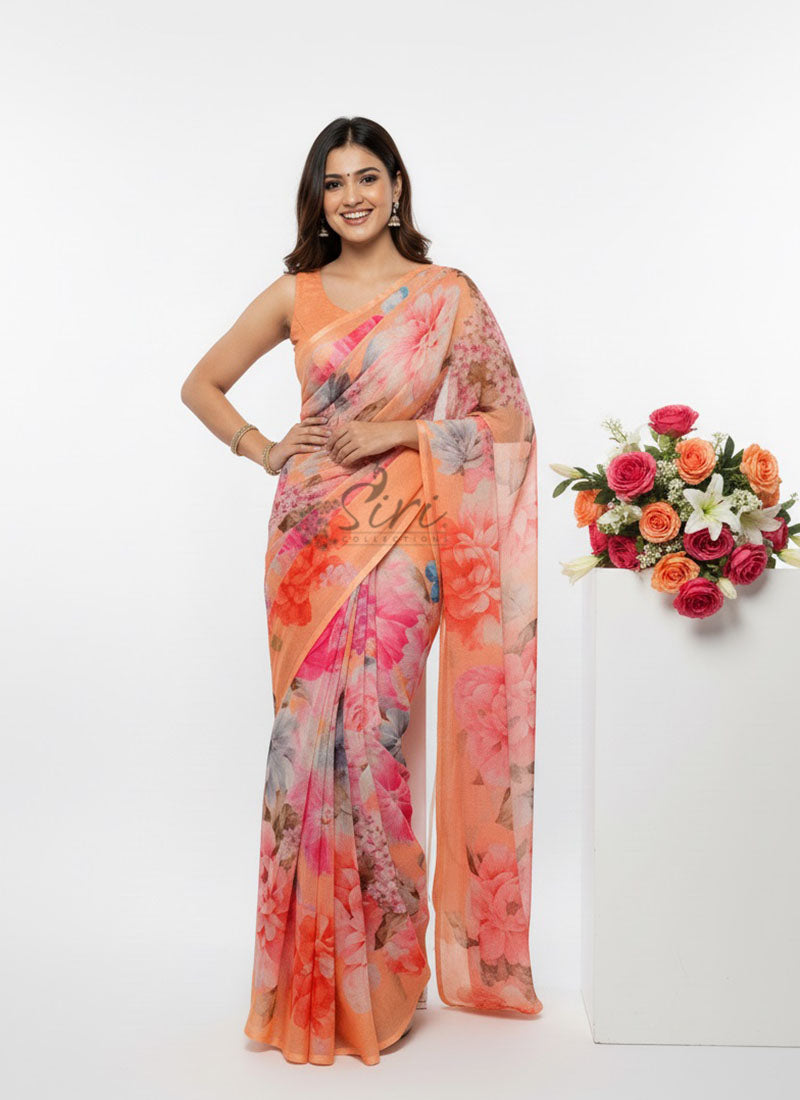 Latest Digital Print Nara Chiffon Saree with Blouse