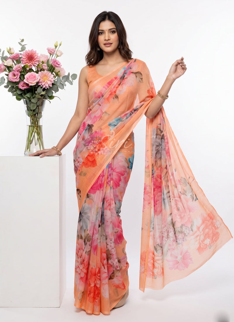 Latest Digital Print Nara Chiffon Saree with Blouse