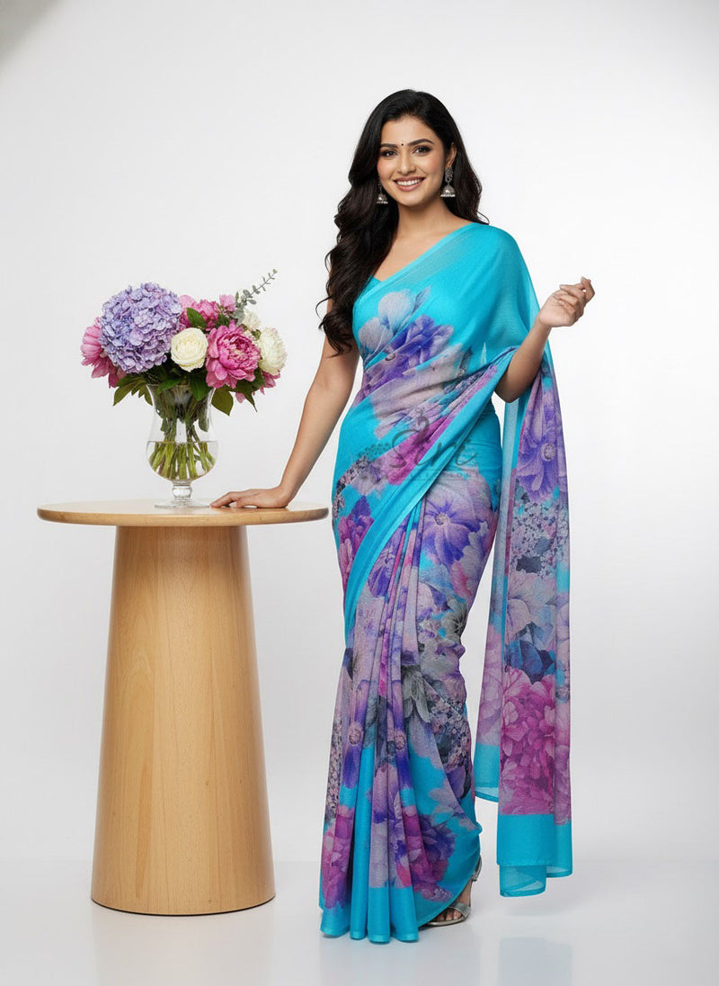 Latest Digital Print Nara Chiffon Saree with Blouse