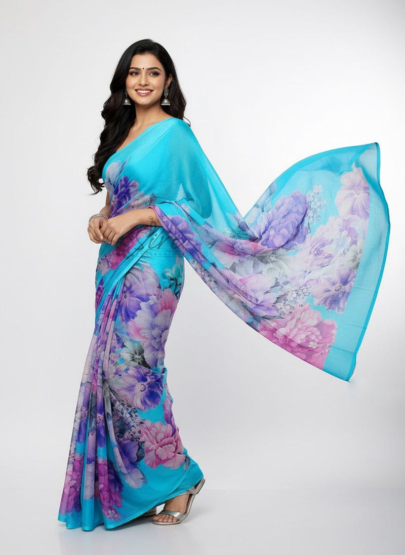Latest Digital Print Nara Chiffon Saree with Blouse