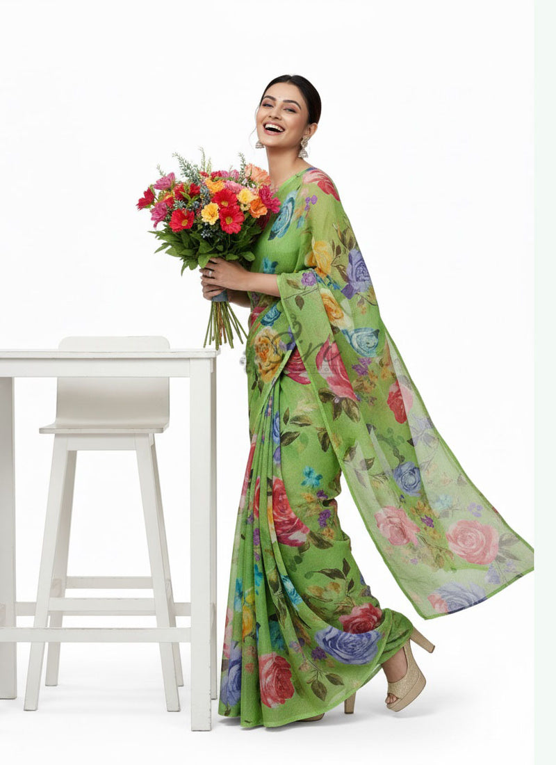 Latest Digital Print Nara Chiffon Saree with Blouse