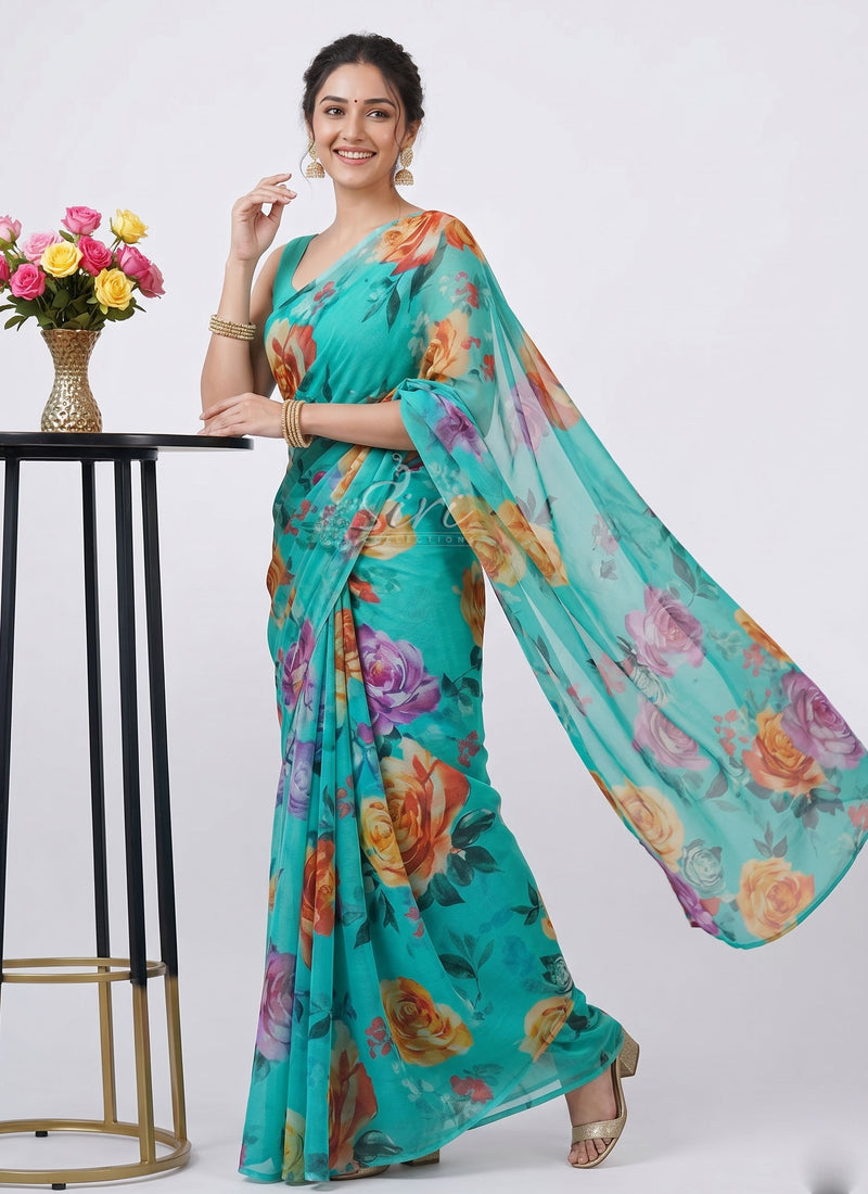 Latest Digital Print Nara Chiffon Saree with Blouse
