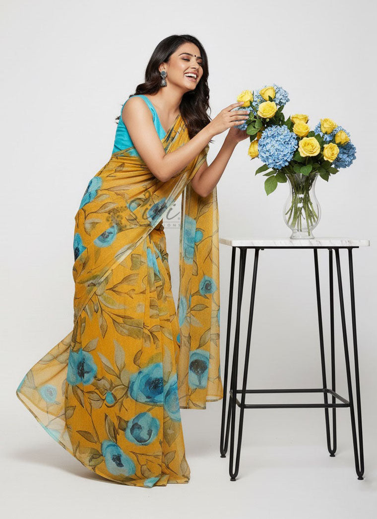 Latest Digital Print Nara Chiffon Saree with Blouse