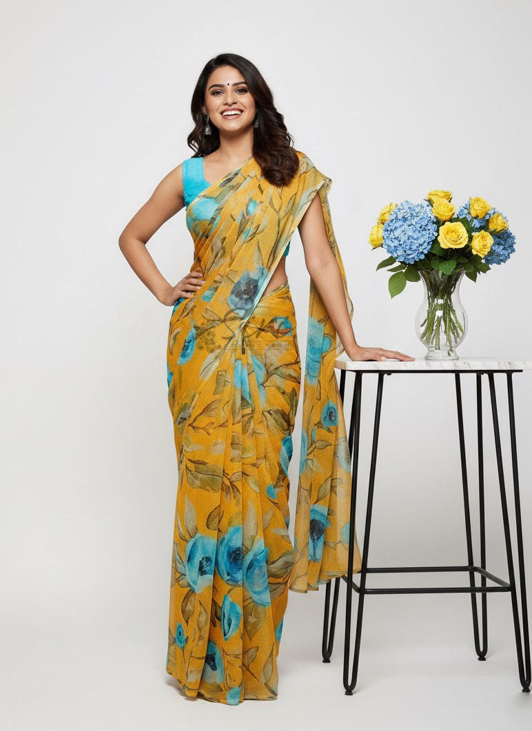 Latest Digital Print Nara Chiffon Saree with Blouse