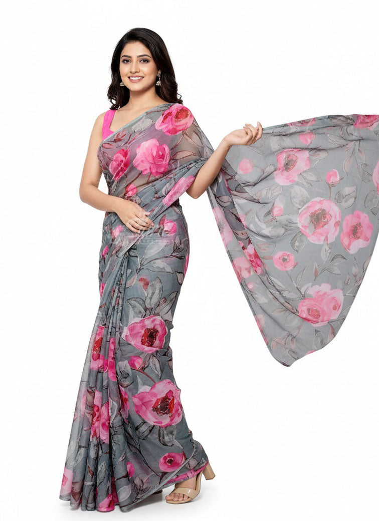 Latest Digital Print Nara Chiffon Saree with Blouse