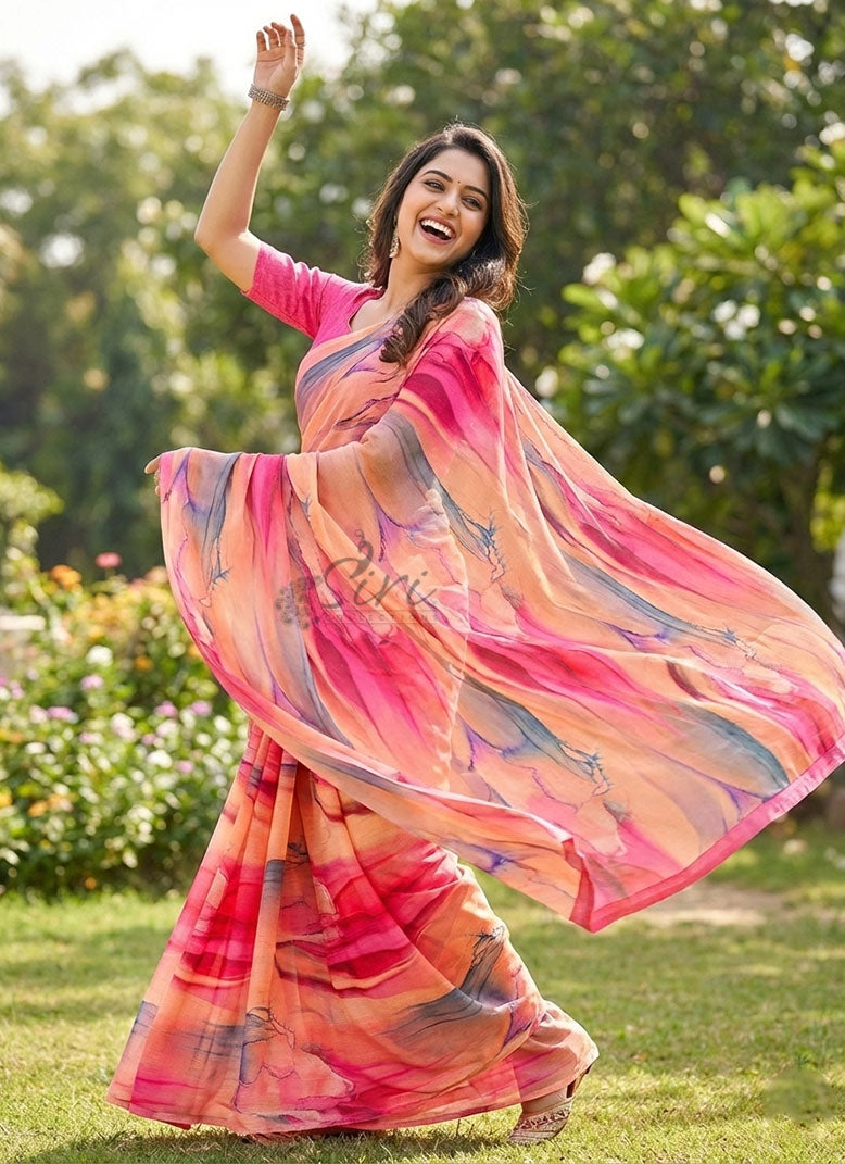 Latest Digital Print Nara Chiffon Saree with Blouse