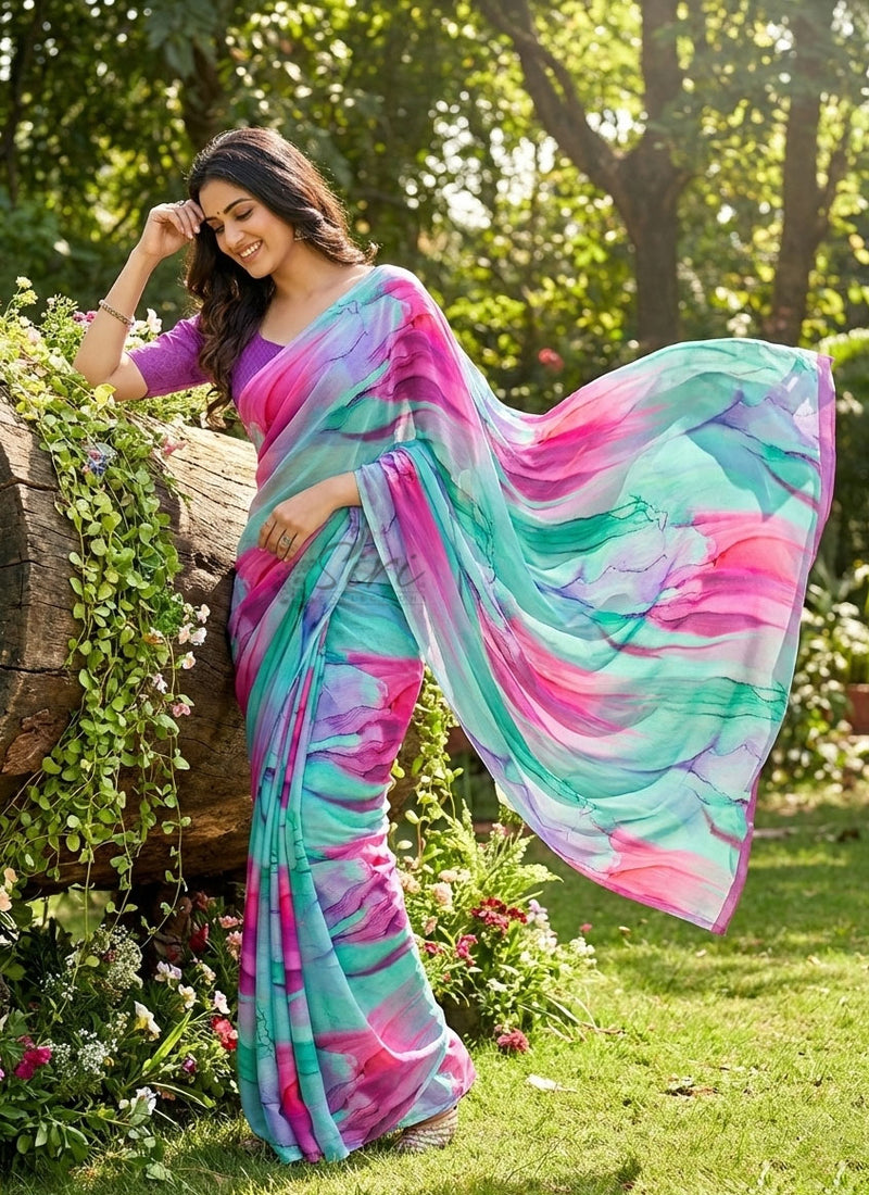 Latest Digital Print Nara Chiffon Saree with Blouse