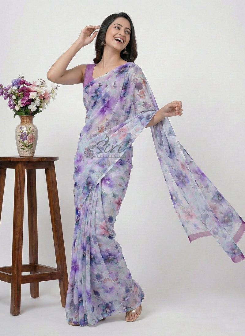 Latest Digital Print Nara Chiffon Saree with Blouse