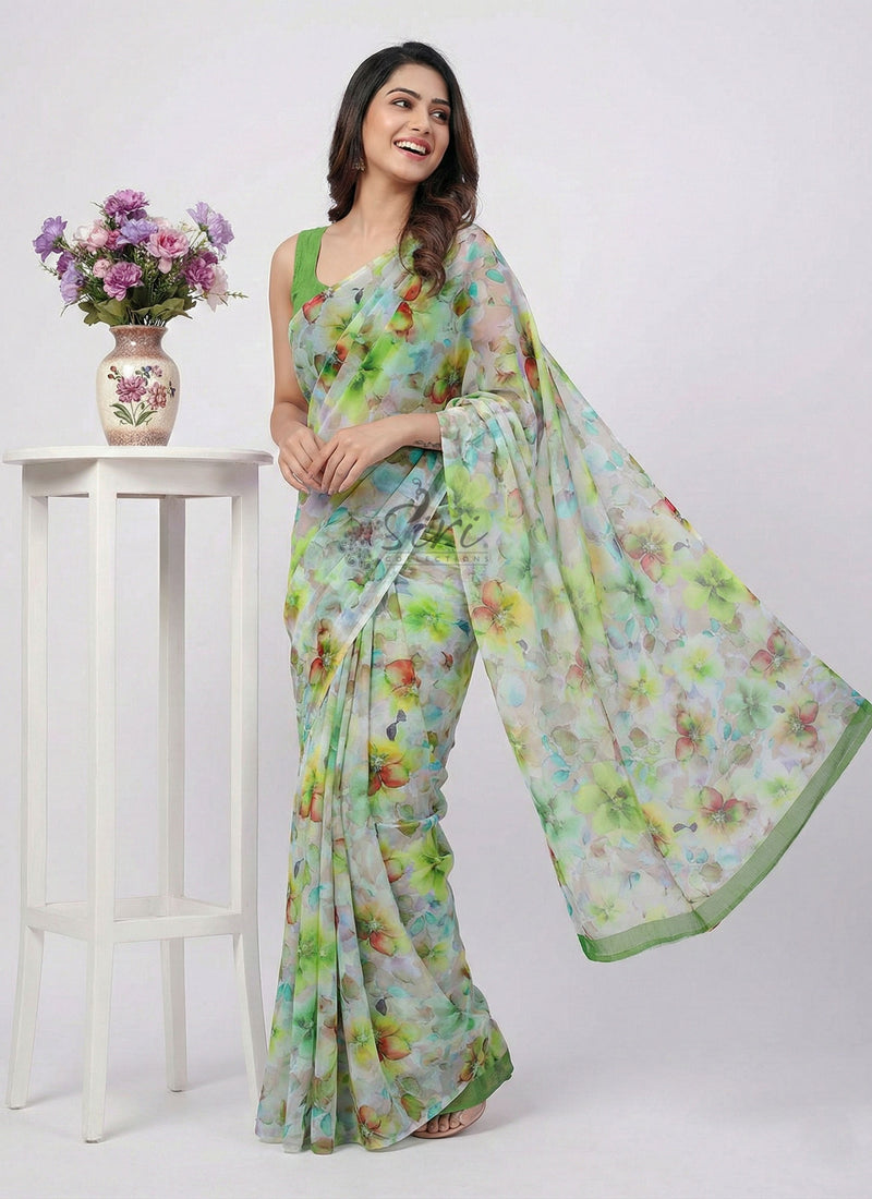 Latest Digital Print Nara Chiffon Saree with Blouse