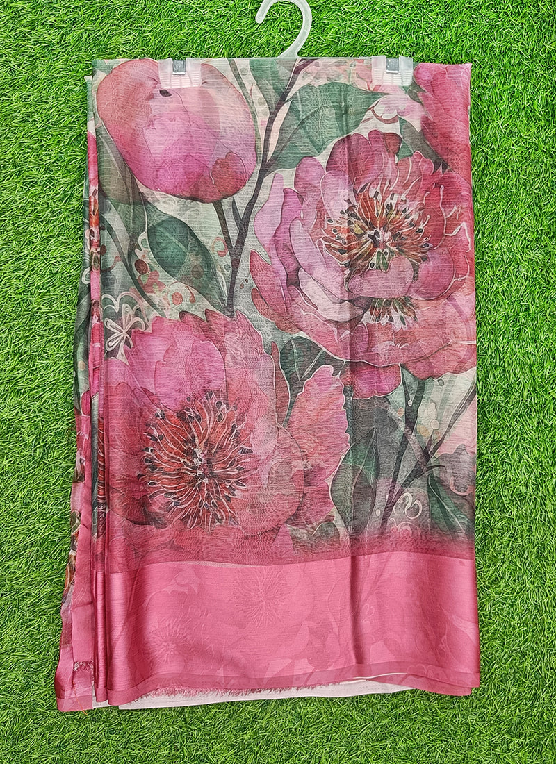 Lovely Digital Print Chiffon Saree in Satin Finish Border