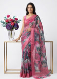 Lovely Digital Print Chiffon Saree in Satin Finish Border