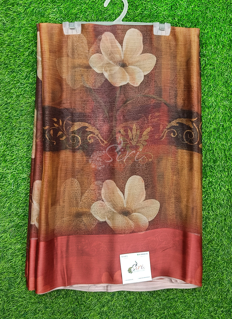 Lovely Digital Print Chiffon Saree in Satin Finish Border