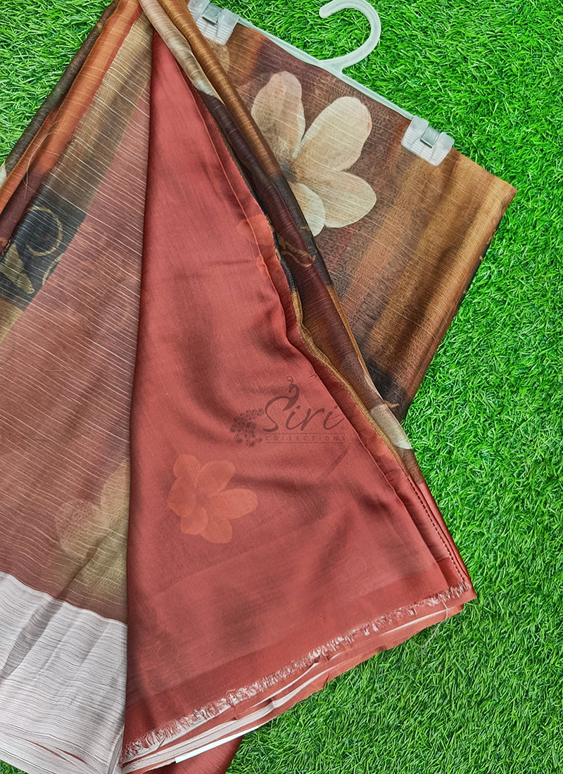 Lovely Digital Print Chiffon Saree in Satin Finish Border