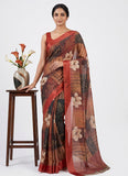 Lovely Digital Print Chiffon Saree in Satin Finish Border
