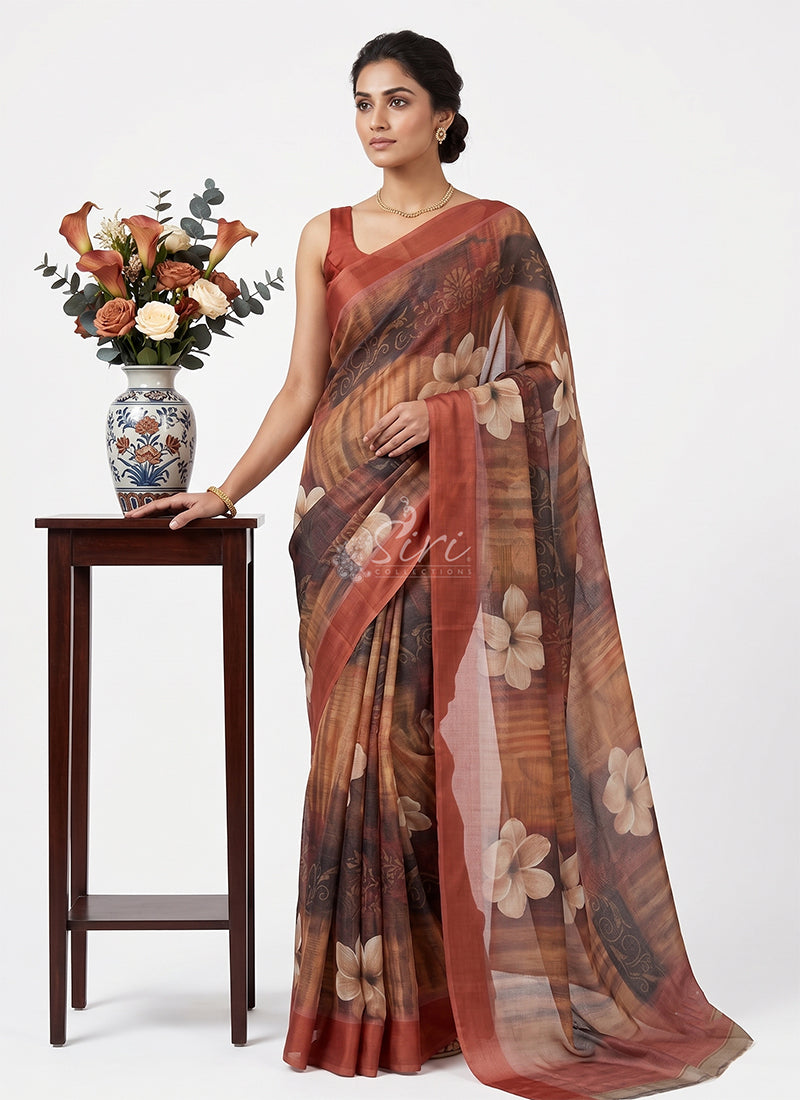 Lovely Digital Print Chiffon Saree in Satin Finish Border