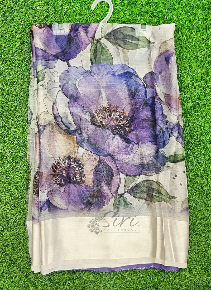Lovely Digital Print Chiffon Saree in Satin Finish Border