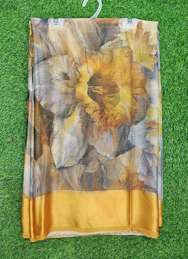 Lovely Digital Print Chiffon Saree in Satin Finish Border