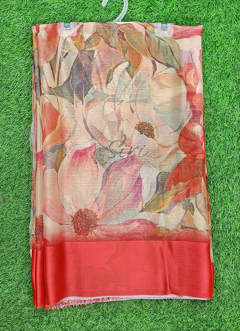 Lovely Digital Print Chiffon Saree in Satin Finish Border