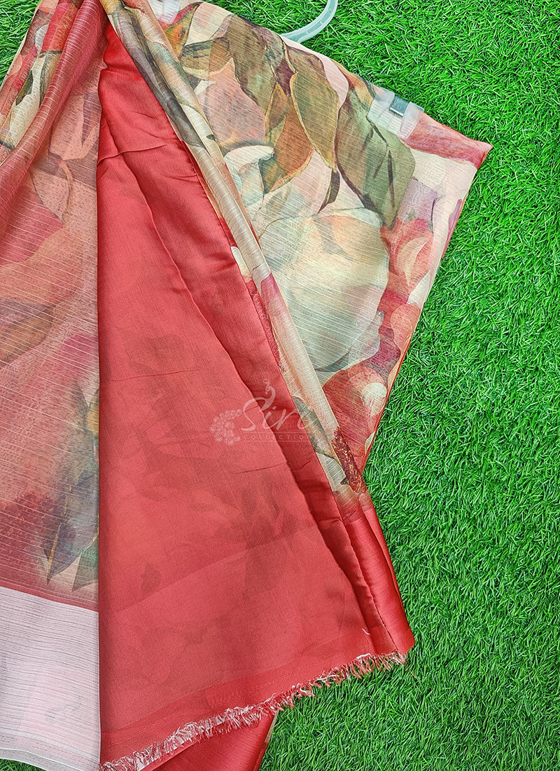 Lovely Digital Print Chiffon Saree in Satin Finish Border
