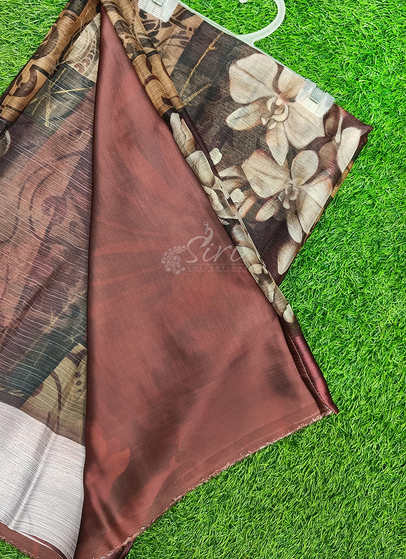 Lovely Digital Print Chiffon Saree in Satin Finish Border
