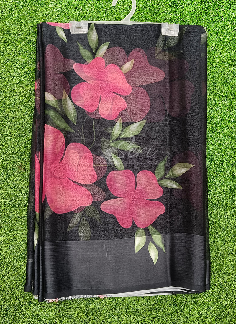 Lovely Digital Print Chiffon Saree in Satin Finish Border