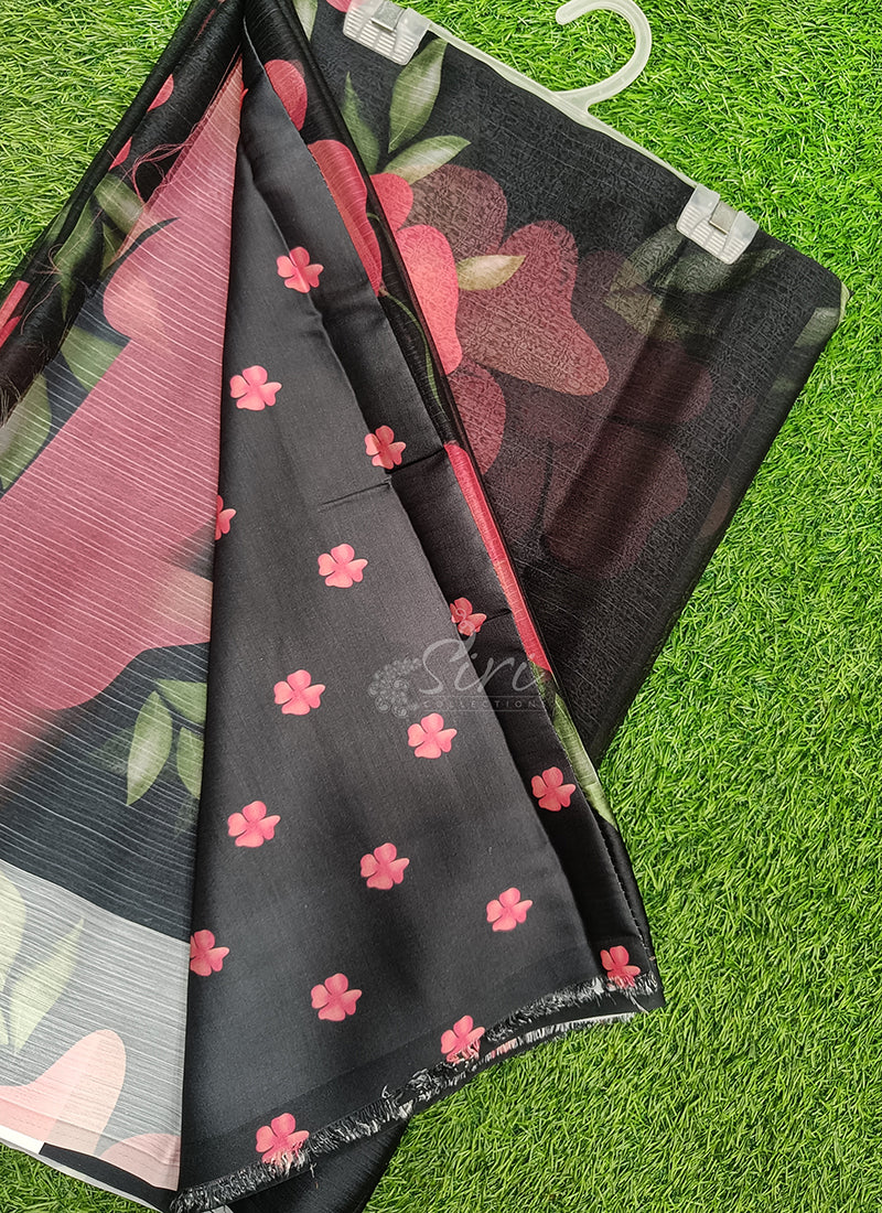 Lovely Digital Print Chiffon Saree in Satin Finish Border