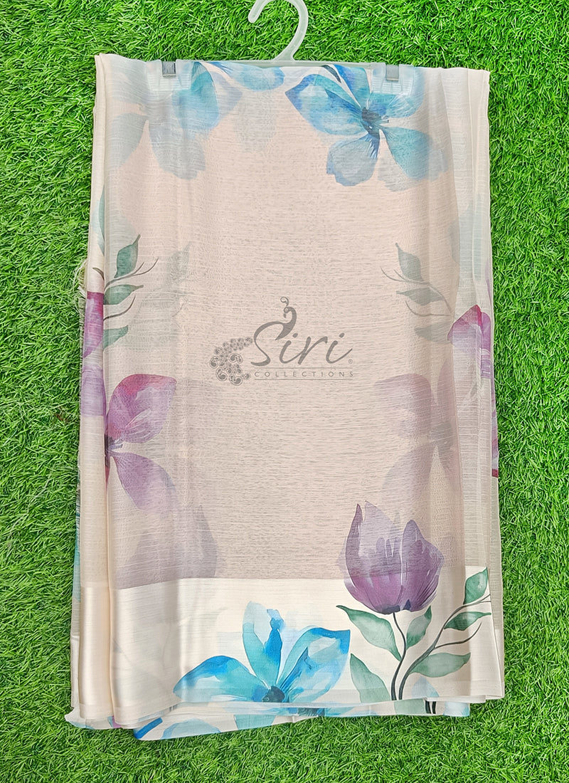 Lovely Digital Print Chiffon Saree in Satin Finish Border
