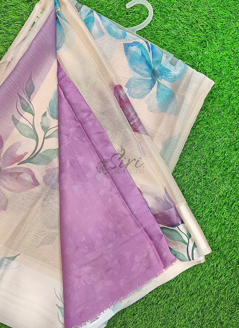 Lovely Digital Print Chiffon Saree in Satin Finish Border