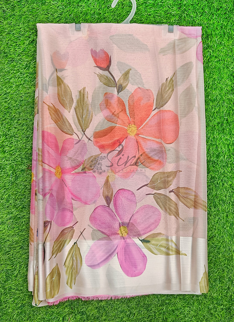 Lovely Digital Print Chiffon Saree in Satin Finish Border