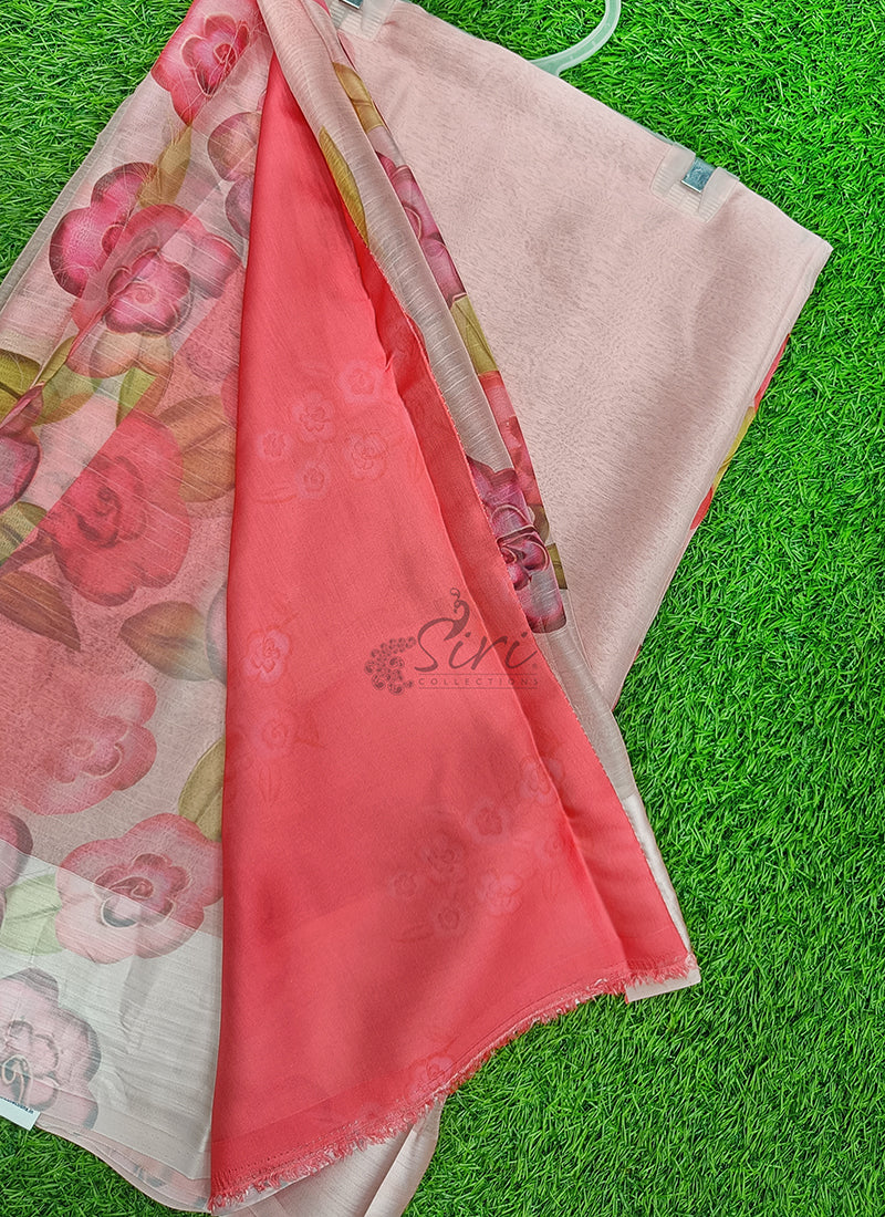 Lovely Digital Print Chiffon Saree in Satin Finish Border
