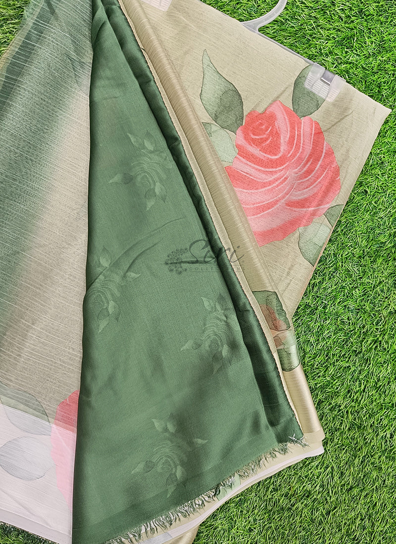 Lovely Digital Print Chiffon Saree in Satin Finish Border