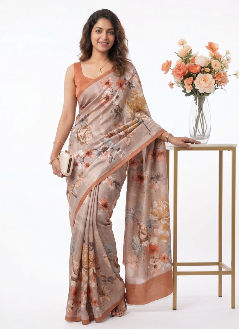 Latest Beautiful Digital Print Satin Crepe Saree